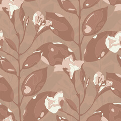 Vintage-inspired floral seamless pattern with earthy, muted tones.