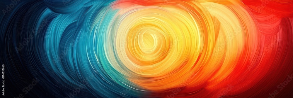 Poster vibrant abstract swirl of concentric circles in red orange and turquoise hues with dynamic brush str