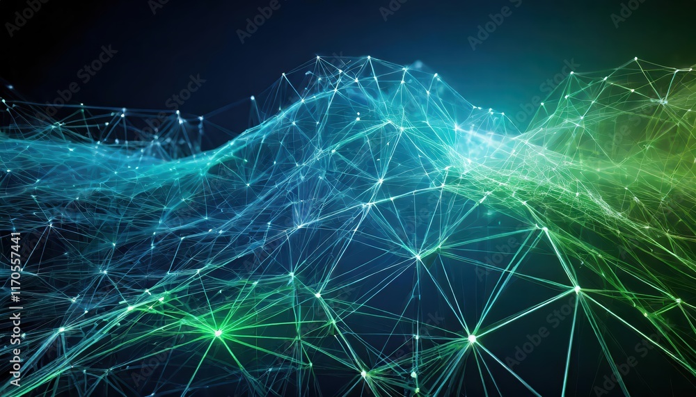 Poster futuristic blue and green network lines a stunning visualization of connectivity and technology in a