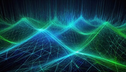 Futuristic Blue and Green Network Lines A Stunning Visualization of Connectivity and Technology in a Digital World, Showcasing Modern Design and Innovative Aesthetics