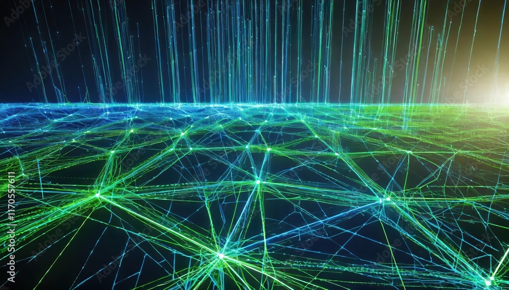 Poster futuristic blue and green network lines a stunning visualization of connectivity and technology in ,