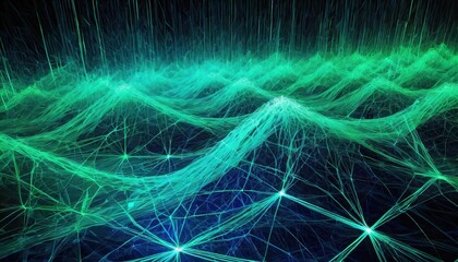 Futuristic Blue and Green Network Lines A Stunning Visualization of Advanced Technology and Connectivity in a Digital World