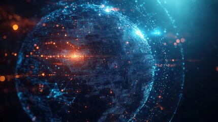 Obraz premium Global network, digital data flows, futuristic background, technology concept