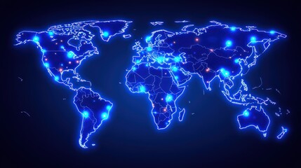 Global network connection glowing map, digital background