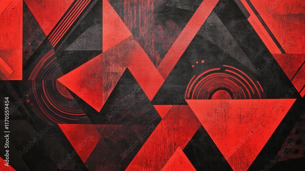 Poster Energetic design featuring bold red and black geometric shapes creating a dynamic visual composition