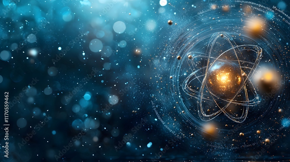 Poster visually captivating quantum interface depicting the law of conservation of energy in a particle col