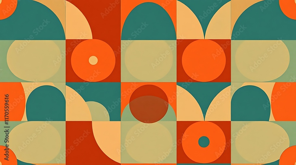 Poster geometric retro pattern: a seamless pattern of geometric shapes in vibrant retro colors. this abstra