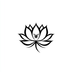 Fototapeta premium Bee inside lotus flower design, white background, minimalist art, logo design