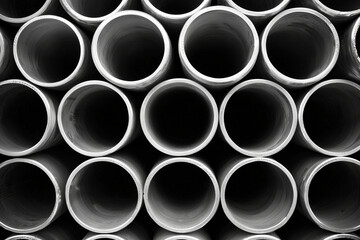 Close-up view of steel pipes arranged in rows