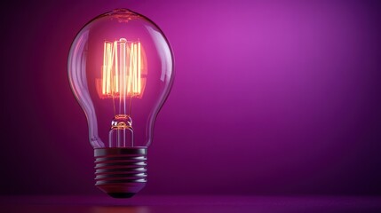 Glowing Edison bulb, purple background, idea concept