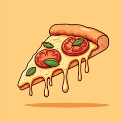 Flying Slice Of Pizza Cartoon Vector Illustration. Fast Food Concept Isolated Vector. Flat Cartoon Style