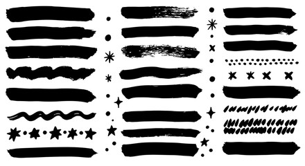 Hand Drawn Doodle Elements Arrows, Hearts, Stars, and Brush Stroke Vector Set.