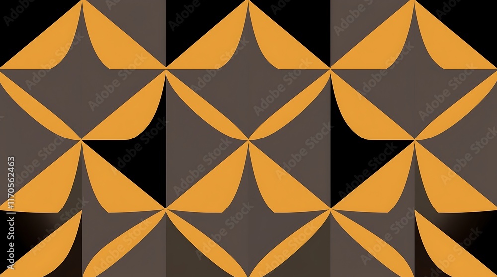 Poster geometric pattern in orange and black: geometric pattern featuring a repeating motif of overlapping 