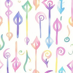 Whimsical doodle cartoon drawings in watercolor showcasing colorful and playful symbols on a light background