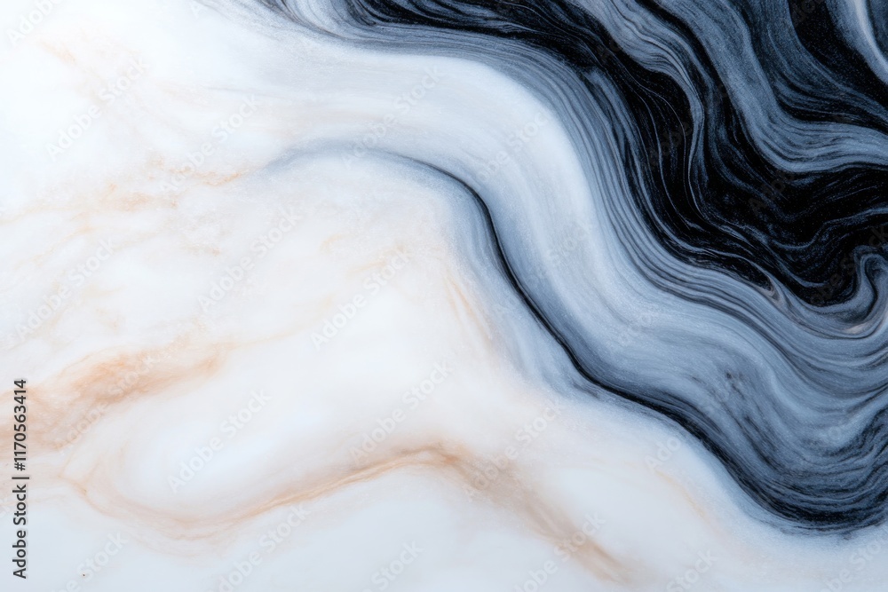Aufkleber Captivating black marble textures with swirling patterns blend seamlessly on a pristine white backdrop, ideal for modern print design and branding purposes