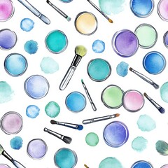 Whimsical watercolor doodles of painting supplies and splashes in a playful arrangement