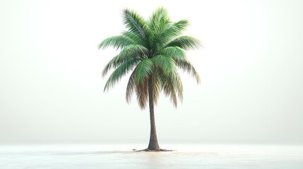 Obraz premium Single palm tree, studio, white background, serenity, travel brochure