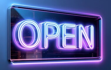 Vibrant neon open sign glowing against a dark background
