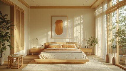 Serene Minimalist Bedroom Design: Sunlit Sanctuary