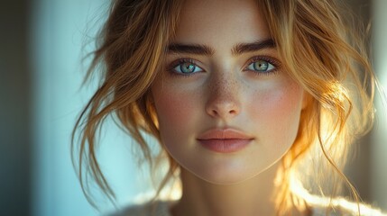 Fototapeta premium Smiling Middle-Aged Woman in a Minimalist Indoor Setting Natural Light Beauty Skincare Portrait