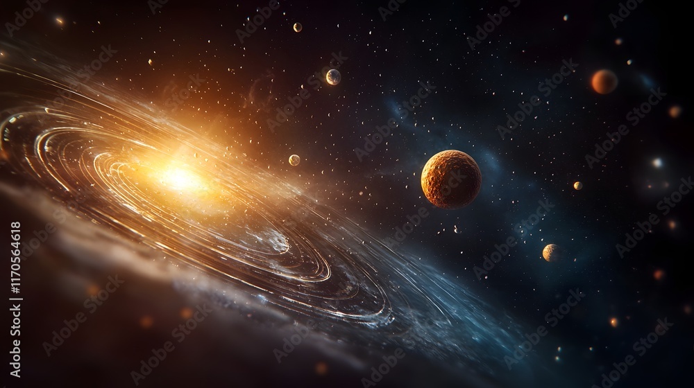 Poster quantum computing modeling the effect of gravity on the trajectory of a spacecraft demonstrating gra
