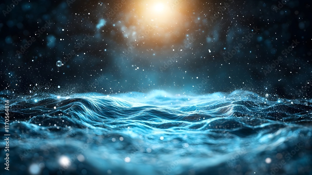 Poster quantum visualization of gravitational waves rippling through the fabric of space time abstract 3d s