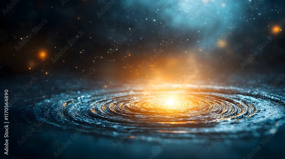 Poster quantum model illustrating the impact of gravitational waves on the fabric of space time showing the