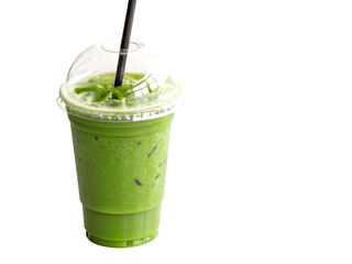 Green matcha beverage isolated on a transparent background