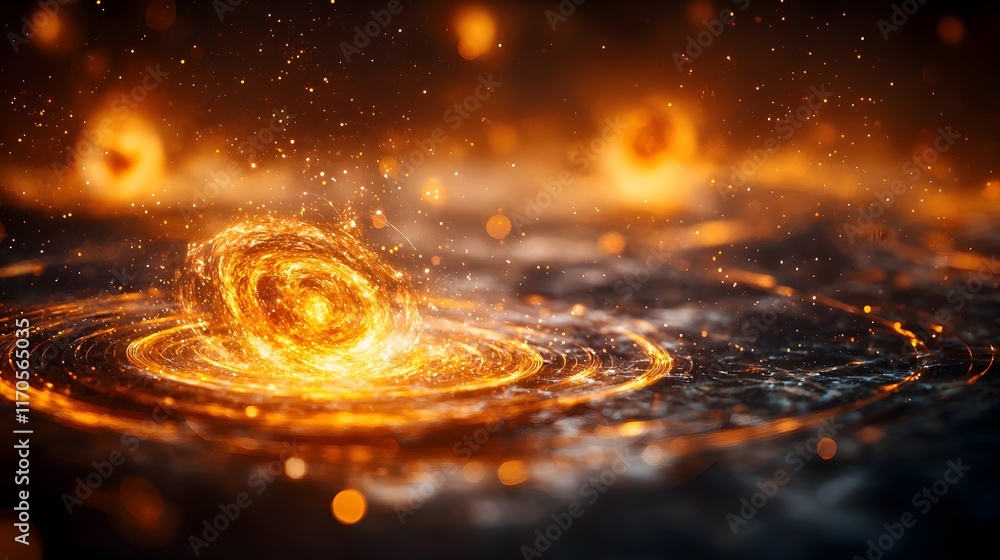 Poster quantum computing simulation of gravitational interactions between multiple celestial bodies illustr