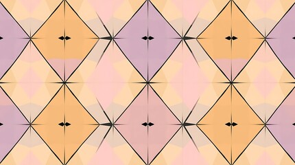 Pastel Diamond Pattern: Elegant seamless texture with soft pastel diamond shapes in shades of pink, orange, and beige, perfect for background design, fashion prints, and home decor. 