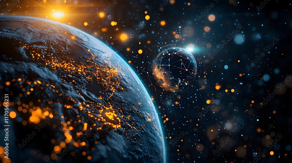 Poster quantum interface demonstrating the gravitational pull of earth and its effect on falling objects sh