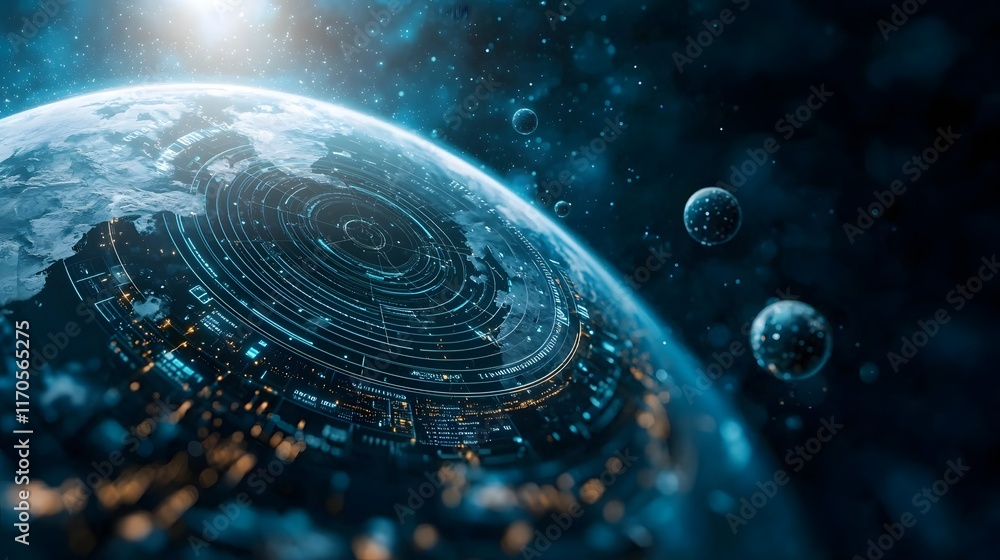 Poster quantum interface visualizing the gravitational force of earth and its effect on the of falling obje