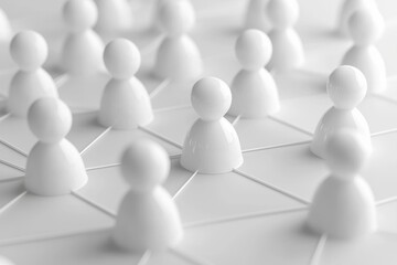 A network of interconnected white figures representing people, symbolizing the concept of social media marketing and online community building for business growth.