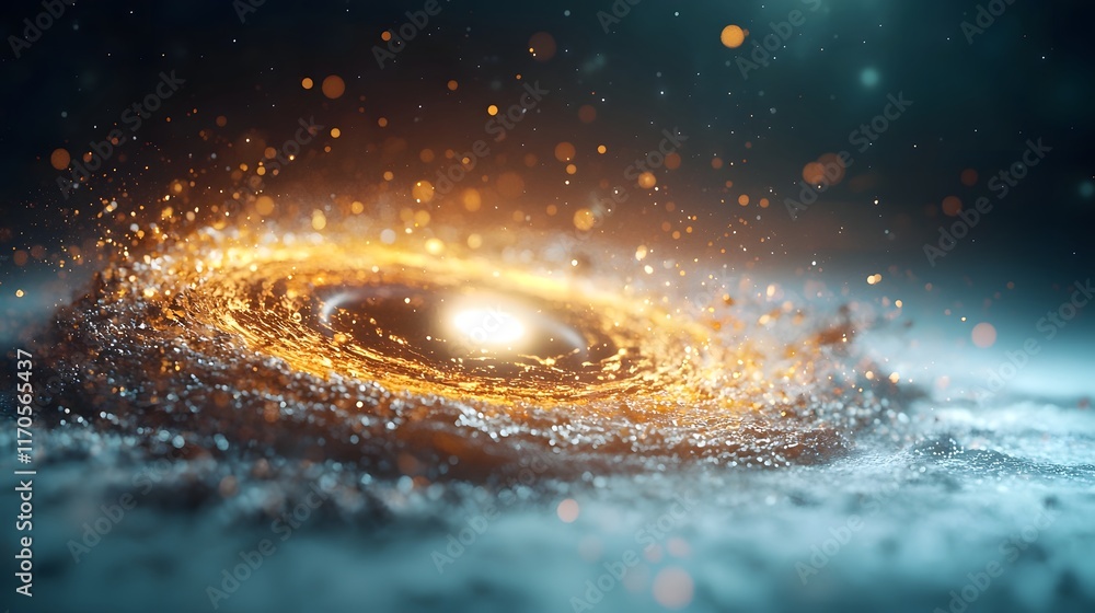Poster quantum simulation of gravity affecting light demonstrating gravitational around a black hole with c