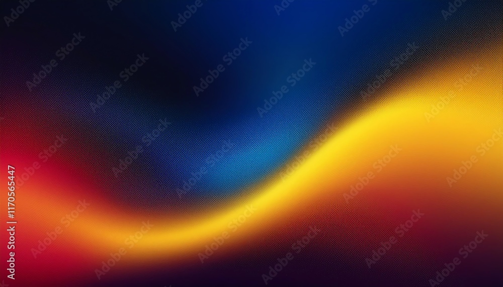 Poster a vibrant, abstract wave of colors blending blue, yellow, and red, creating a dynamic and visually a