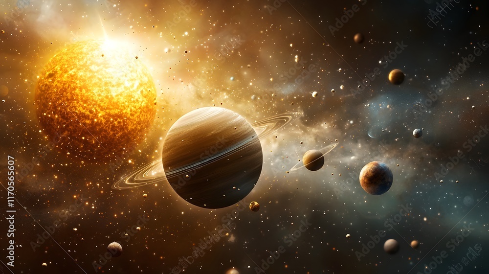 Aufkleber quantum visualization illustrating the law of gravity through elliptical planetary orbits revolving 