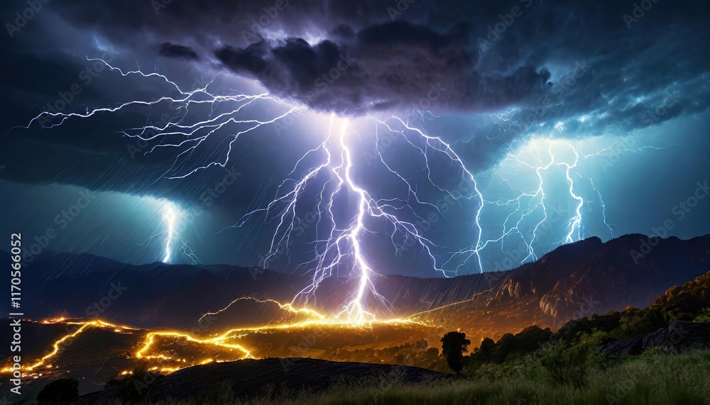 Poster captivating energy a mesmerizing display of glowing lightning illuminating the night sky, creating a