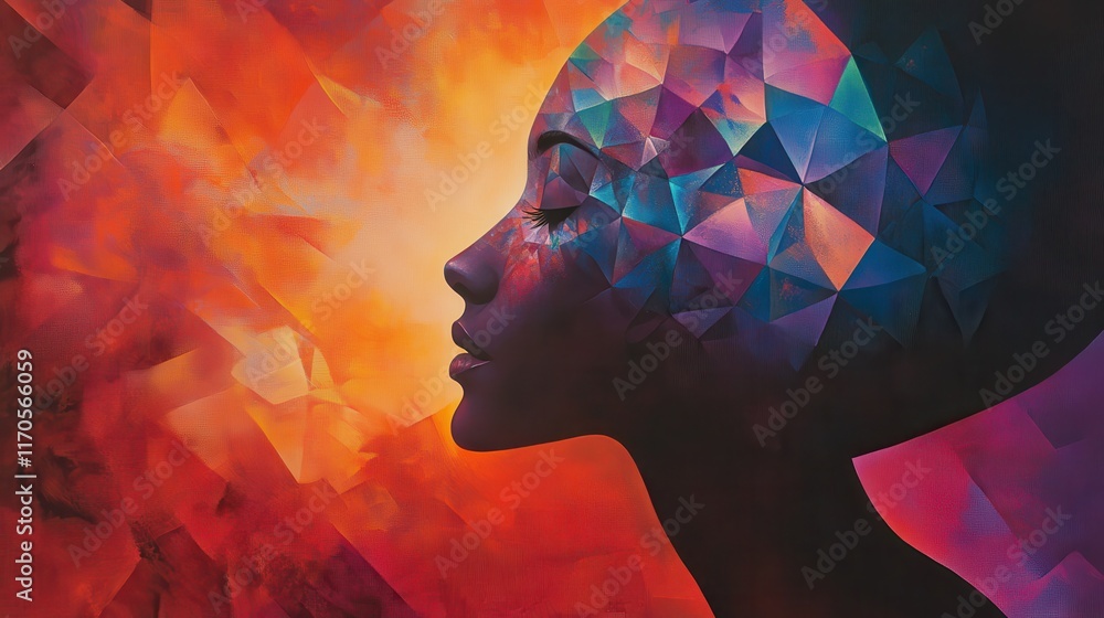 Aufkleber surreal glowing woman emerging from vibrant colors in abstract setting