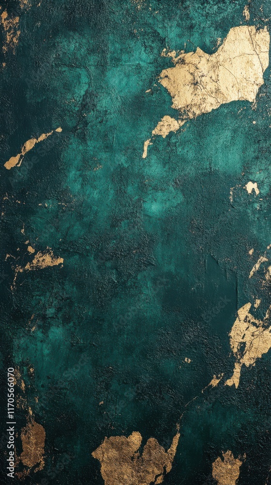 Poster textured abstract background in deep emerald with golden accents creating a striking visual effect