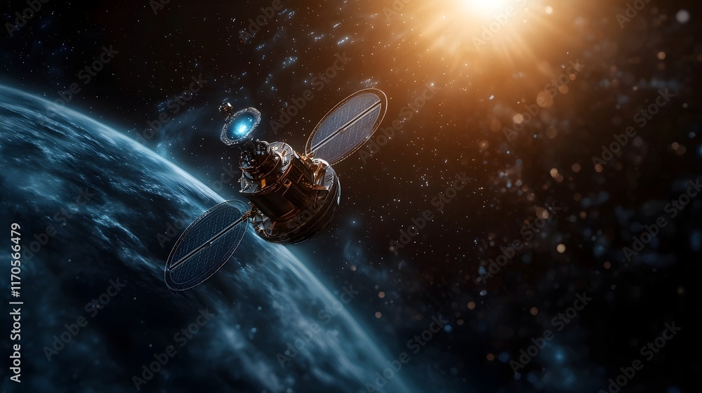 Poster quantum computing modeling the gravitational effect on a space probe approaching a black hole illust