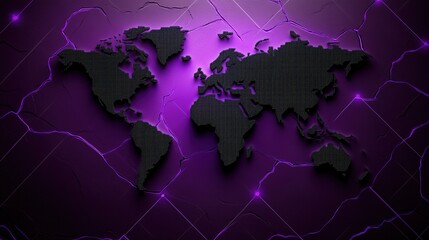 Fototapeta premium Dark Map of the World on a Purple Electric Background