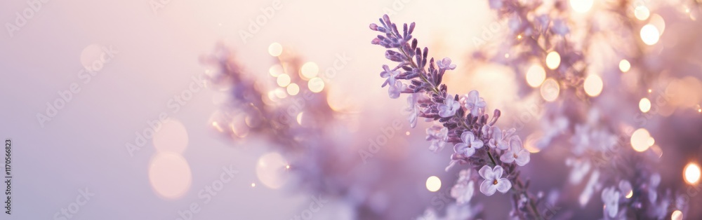 Aufkleber lavender blossoms against a soft pastel gradient of lilac with a dreamy bokeh effect in the backgrou
