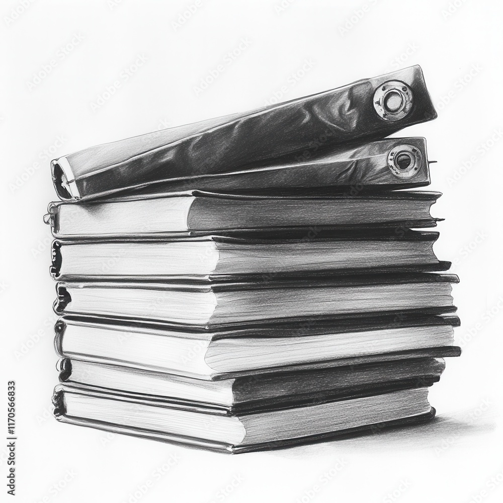 Aufkleber Completed project binders organized in a neat stack, showcasing dedication and productivity in an office setting