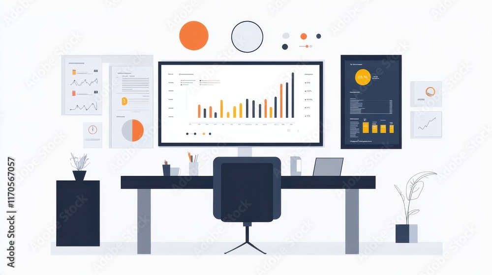 Poster sleek modern boardroom design with data analysis displays in a corporate setting