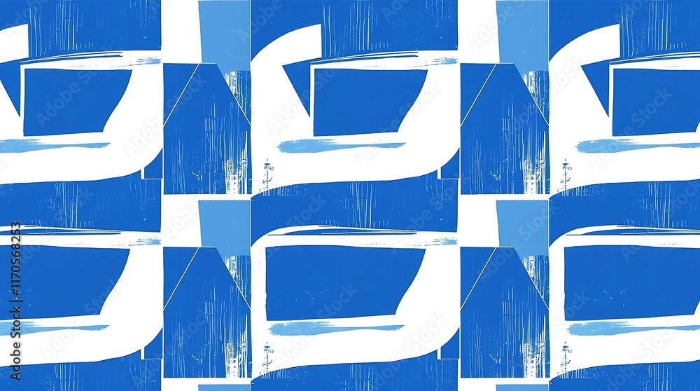 Poster abstract geometric pattern in cobalt blue and white