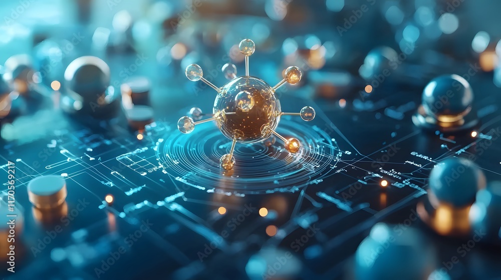 Poster quantum model of the heat equation in thermodynamics illustrating energy diffusion in quantum system