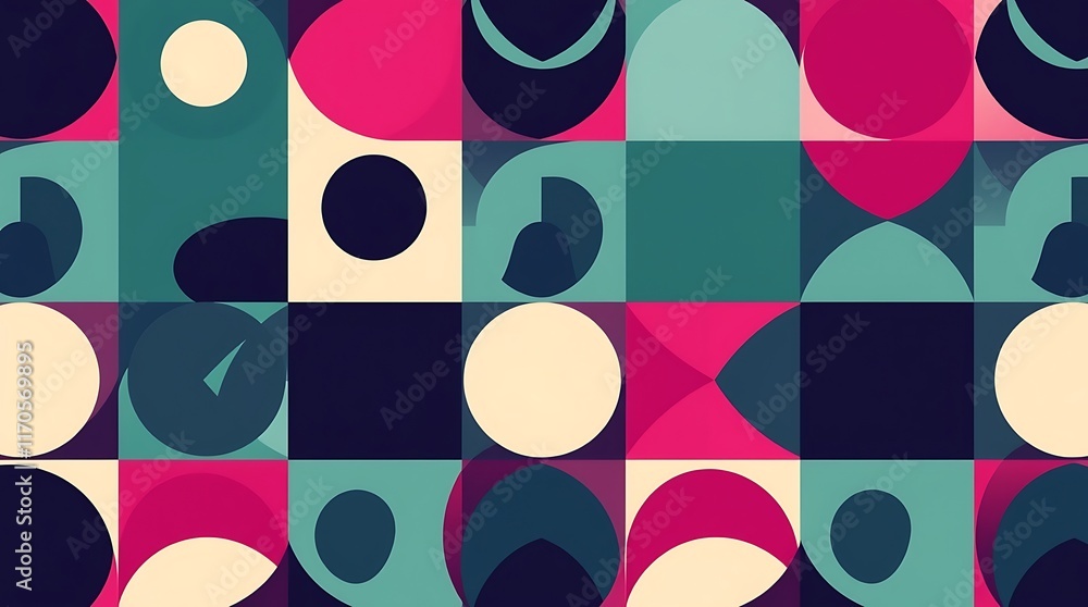 Poster Abstract Geometric Pattern: A vibrant and modern geometric pattern with bold colors and overlapping shapes. This abstract artwork is perfect for contemporary design projects.