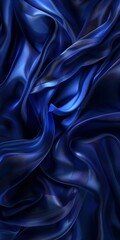 Fototapeta premium Blue wavy smooth shiny silk fabric texture luxurious background with copy space