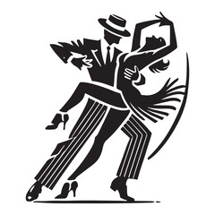 Cha-Cha-Cha Silhouette Vector Illustration, Solid White Background.