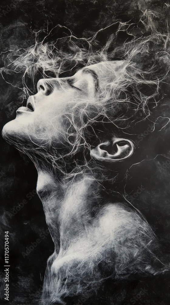 Aufkleber Mystical profile of a man filled with ethereal wisps, evoking serenity and introspection in a dark setting